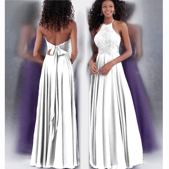 SOLD NWT JVN Jovani White Chiffon Lace Gown* - Picture 10 of 11